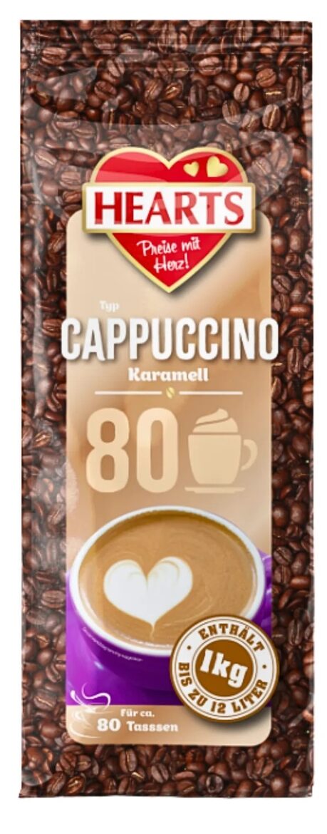 Hearts Cappuccino Karamell растворимый капучино напиток с карамельным вкусом 1 кг